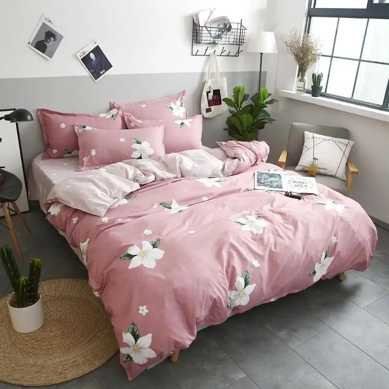 4Pcs Bedding Set Flower Printed Quilt Duvet Cover Flat Bed Sheet Pillowcase Bedding Set Decoration Home Textile 4Pcs Bedding Set Flower Printed Quilt Duvet Cover Flat Bed Sheet Pillowcase Bedding Set Decoration Home Textile