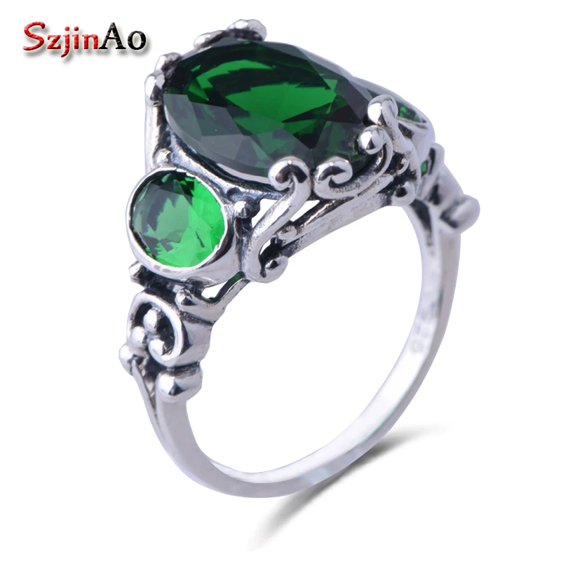 

Szjinao handmade women unique charm jewelry 925 sterling silver ring fashion luxury emerald rhinestone rings