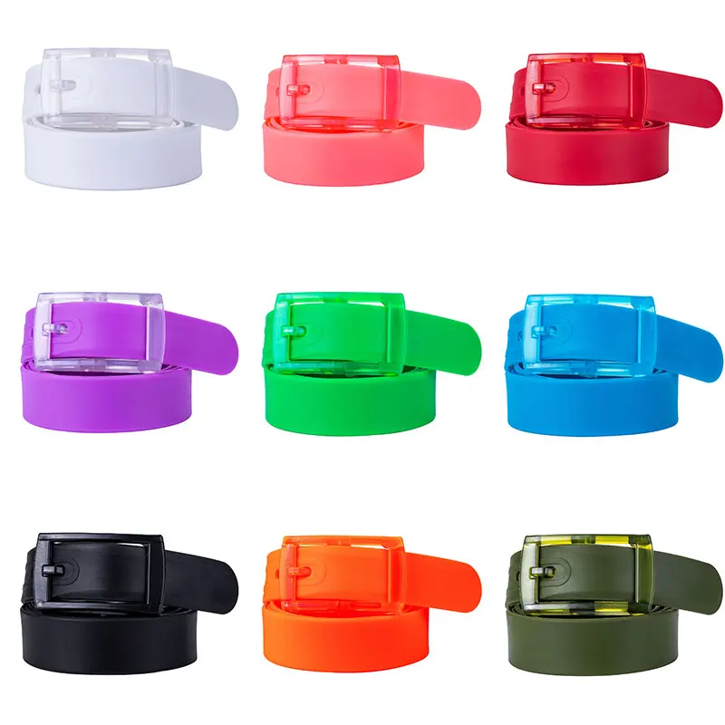 

Eco-Friendly Plastic Candy Belt Women elastic belt for Men Jeans Leather Strap Casual Designer Pin Buckle Rubber Belts 120cm