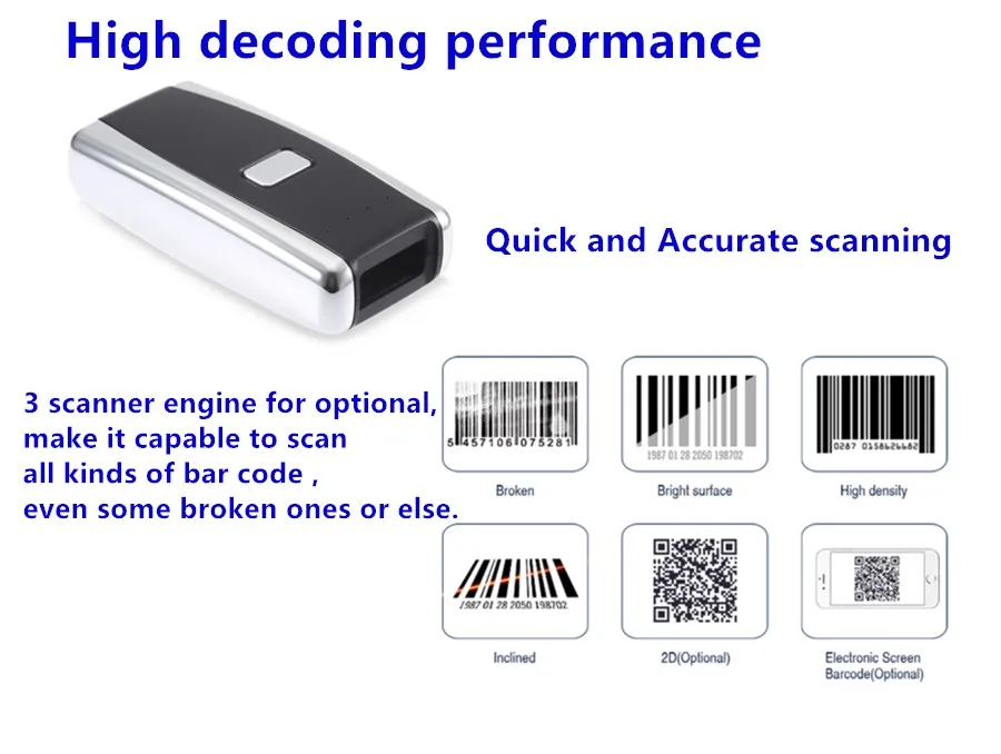 Портативный карманный беспроводной сканер штрих-кода 1D 2D CCD лазерный qr-код считыватель Мини Bluetooth для Android Windows IOS