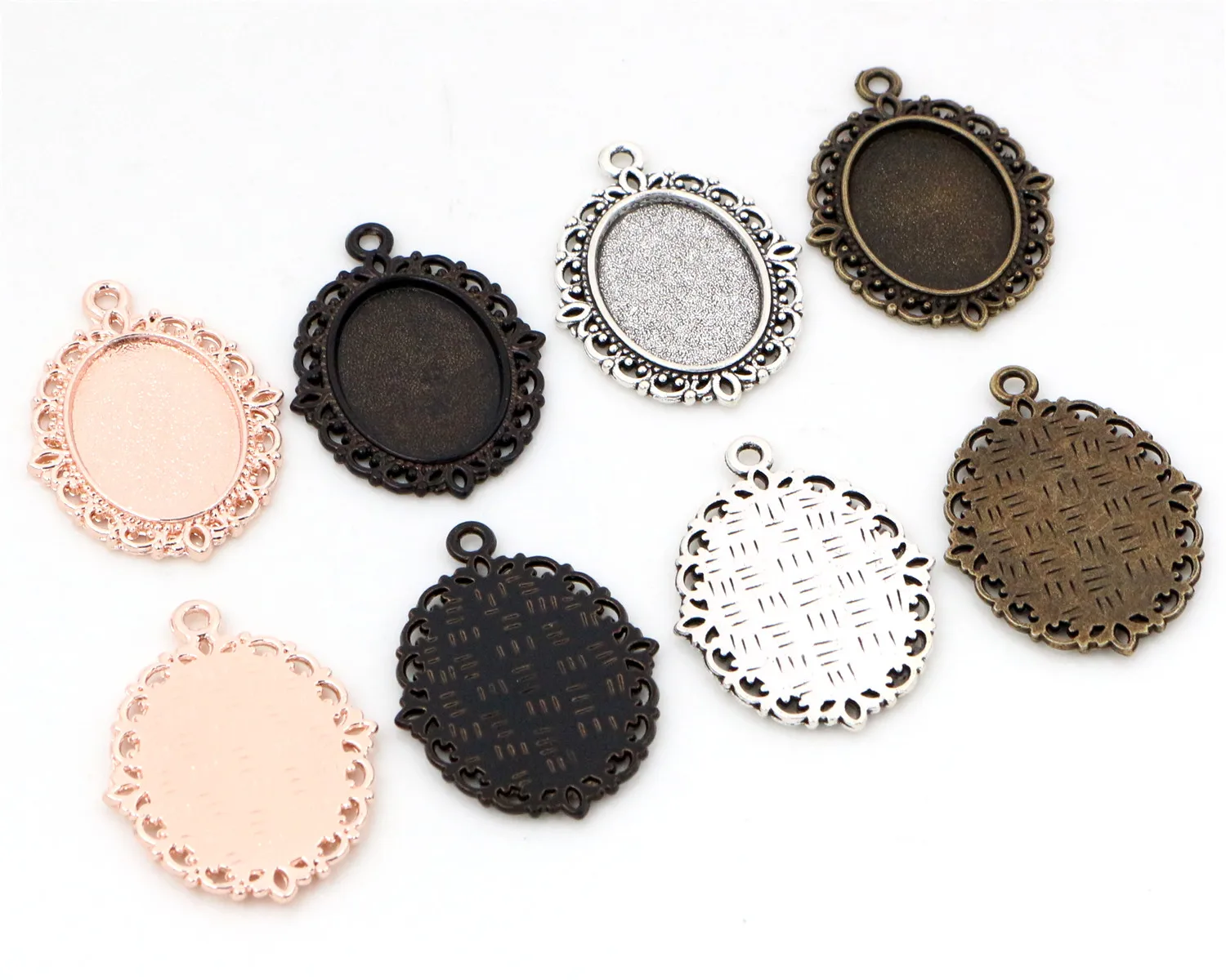 

15pcs 13x18mm Inner Size 4 Colors Simple Style Cameo Cabochon Base Setting Charms Pendant necklace findings-