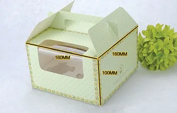 

Size16*16*10cm green stamping Window cup cake box ,4 holder Muffin cake cardboard box cookie packaging 100pcs/lot