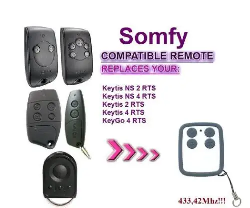

For SOMFY Keytis NS 2 RTS, Somfy Keytis 4 NS RTS compatible remote control 433,42Mhz rolling code free shipping