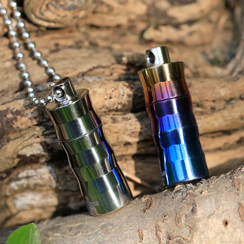 Ti artisan outdoor titanium alloy mini waterproof pill seal warehouse perfume sealed warehouse, can be hung around the neck