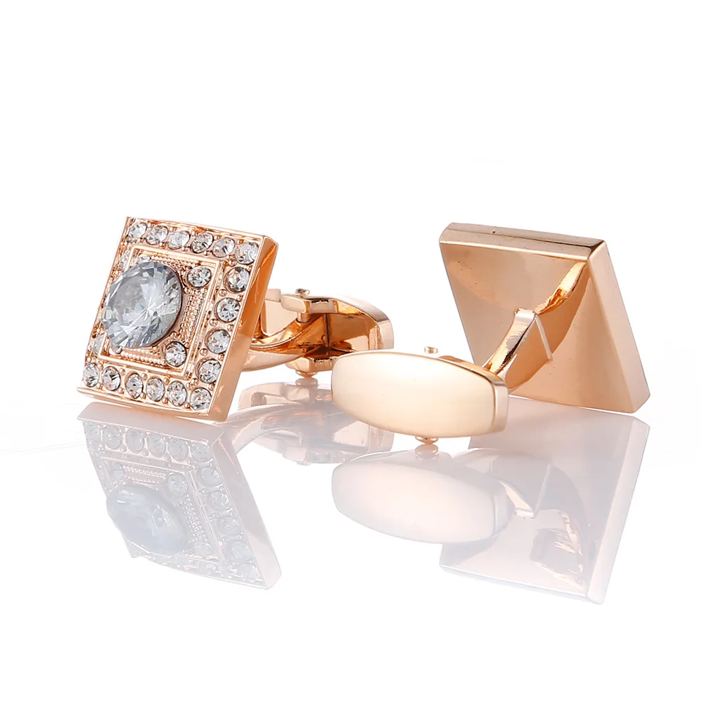 

2019 New Rose Gold Mens Crystal Cufflinks Wedding Gifts Cuff links Buttons Shirt Cufflink High Quality Business CuffS RL-8072