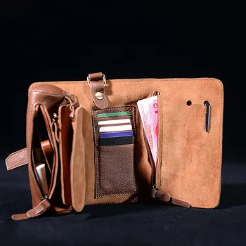 

2019 New Real Leather Wallet Men Vintage Handmade Long Purse Multi Function Organizer Wallets Day Clutches Wristlet Storage Bags