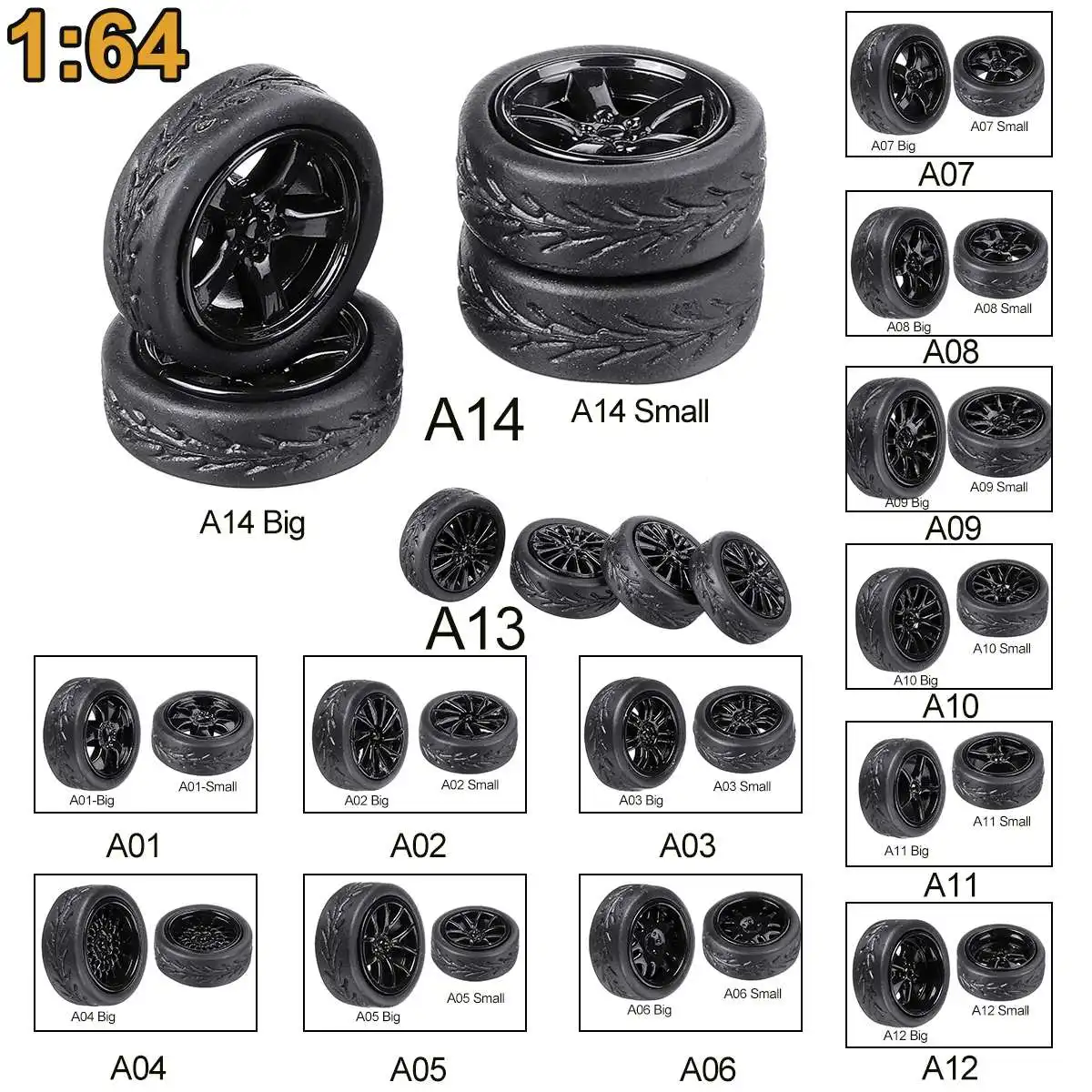 

4Pcs/Set 10mm Diameter Car Model Alloy Rubber Wheels Tire Modified Vehicle Wheel Axles Car Refit Wheels 1:64