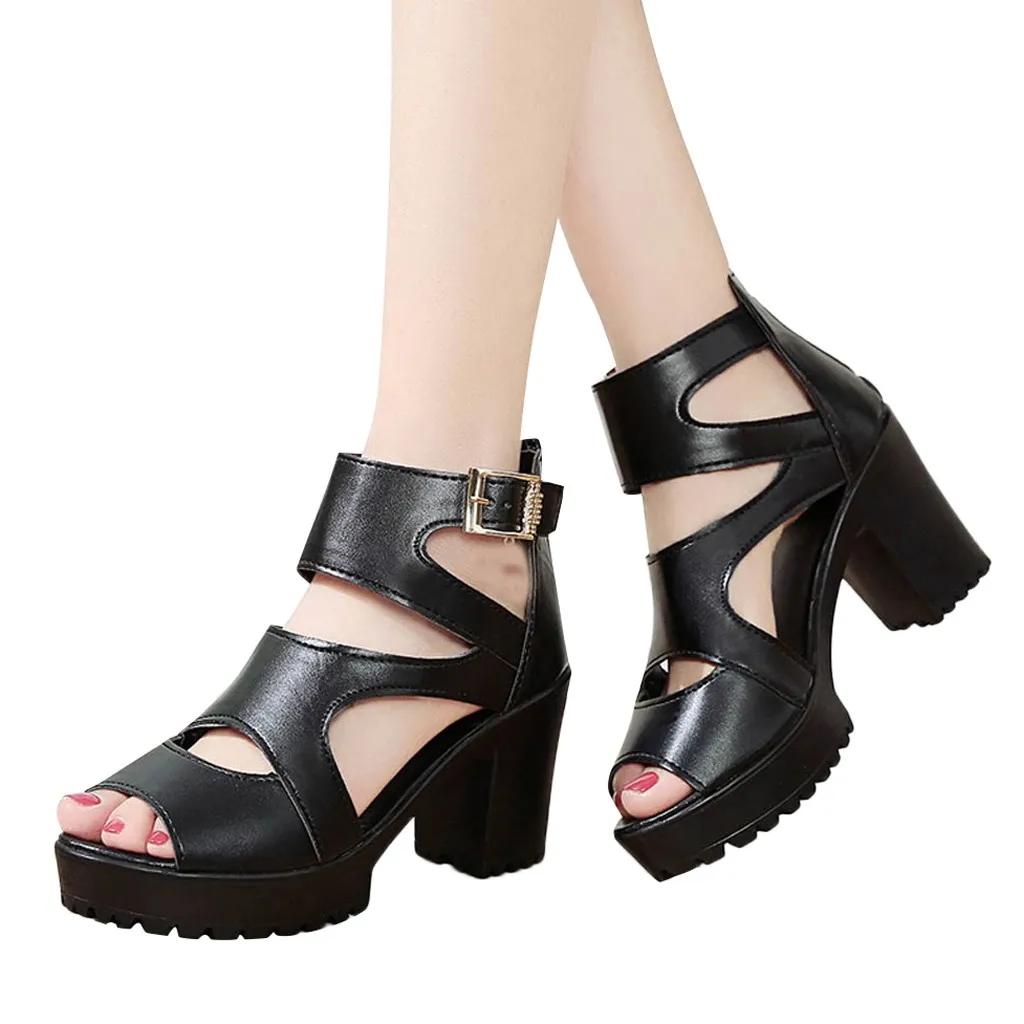 SAGACE/женские летние римские сандалии с открытым носком; босоножки на высоком толстом каблуке; женские босоножки; модная обувь с открытым носком