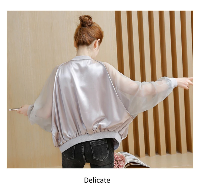 Women Jacket Pink Stand Collar Mixed Media Zipper Bomber Jacket Korean Sunscreen Baseball Uniform Loose Women Jacket D8A33 (7)