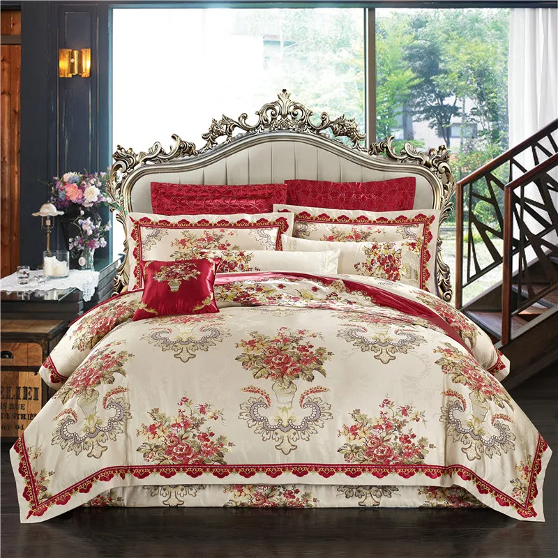 Excellent New 4/6/9Pcs Luxury wedding Bedding set Stain Jacquard Cotton Double King Queen size Bedspread set Duvet cover Pillowcases 2 Excellent New 4/6/9Pcs Luxury wedding Bedding set Stain Jacquard Cotton Double King Queen size Bedspread set Duvet cover Pillowcases 2