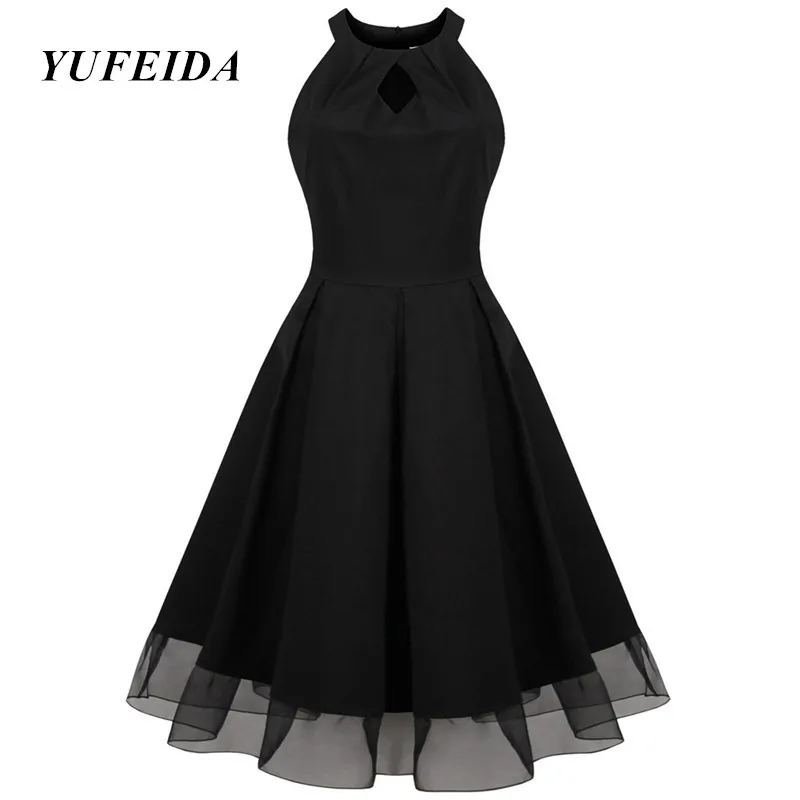 Women's Summer Dress Retro Vintage Runway Swing Dress Mesh Black Plus Size Vestidos Party Formal Elegant Feminine Dress