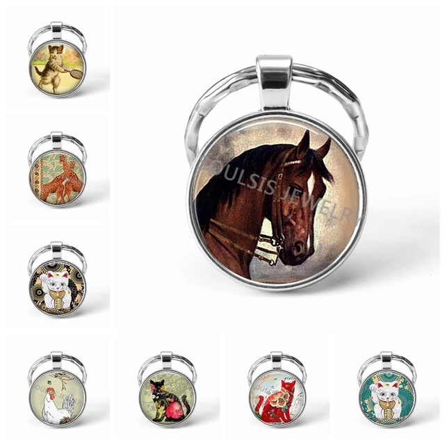 Horse Keychain Pendant Wearable Art Horse Jewelry Car Key Holder Key Holder Glass Cabochon Pendant Jewelry Christmas Gift 5