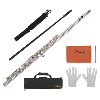 

Muslady 16 Holes Concert Flute Closed Hole Flute C Key Flutes Cupronickel Woodwind Instrument with Cleaning Cloth Rod Gloves