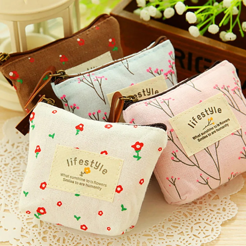 

1Pcs Mini Floral Canvas Coin Cases Keys Bags Card Change Purse Zip Wallets Free Shipping