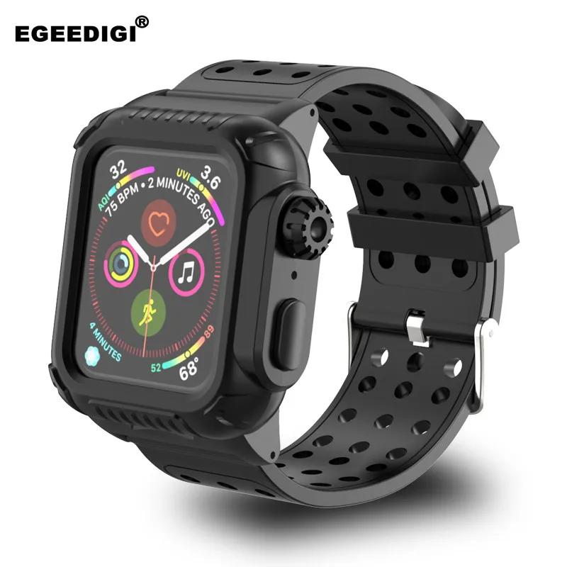 

For Apple Watch 1/2/3/4 Series 38mm 44mm IP68 Waterproof shockproof Full Protector Sport Case With Silicone Watch Band Strap