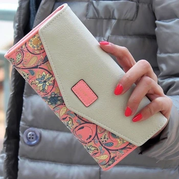 

2020 Brand Lady Women Luxury Long Leather Wallet Purse Handbag Fashion Money Coin Holder 3 Fold Flower Printing New Clutch Purse