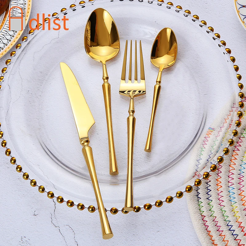 1PC Golden Dinner Knife Fork Teaspoon Cutlery Sets Steak Knives