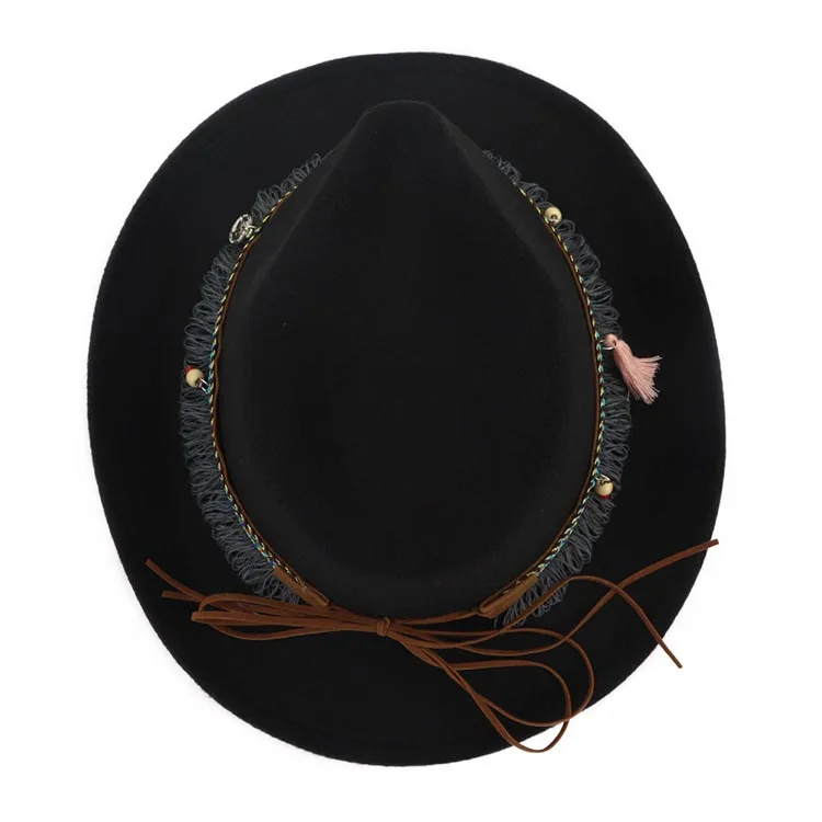 Фибоначчи, новинка, модная ковбойская шляпа для мужчин и женщин, шапки с кисточками и ремнем, украшение с широкими полями, Западный головной убор, Кепка