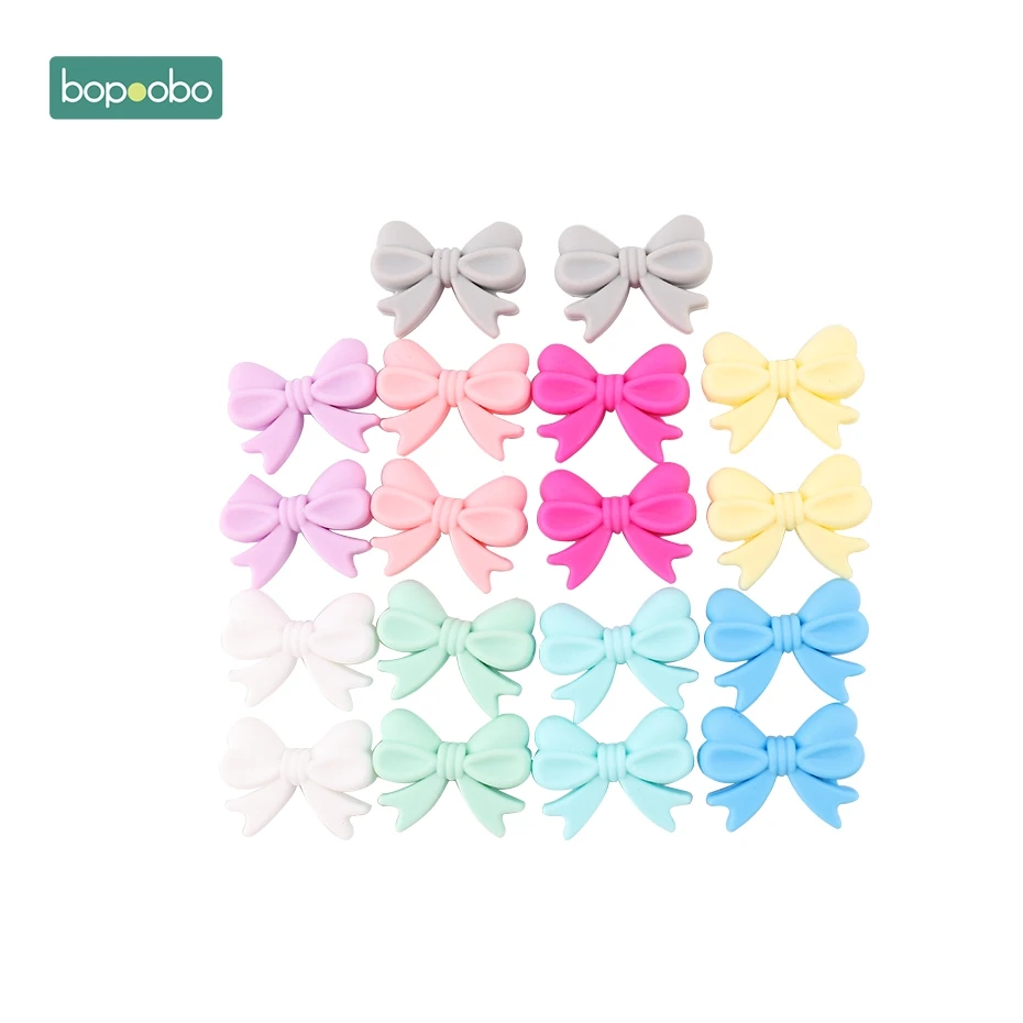 

Bopoobo 50pc Silicone Bow Beads Small Tie Baby Nursing Accessories Shower Gifts DIY Beads 2cm Rosette BPA Free Silicone Teether