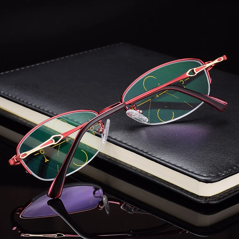 

Intelligence Progressive Multifocal Commercial Reading Glasses Bifocal Red Womens Ultra Light Prescription glasses full set 4500