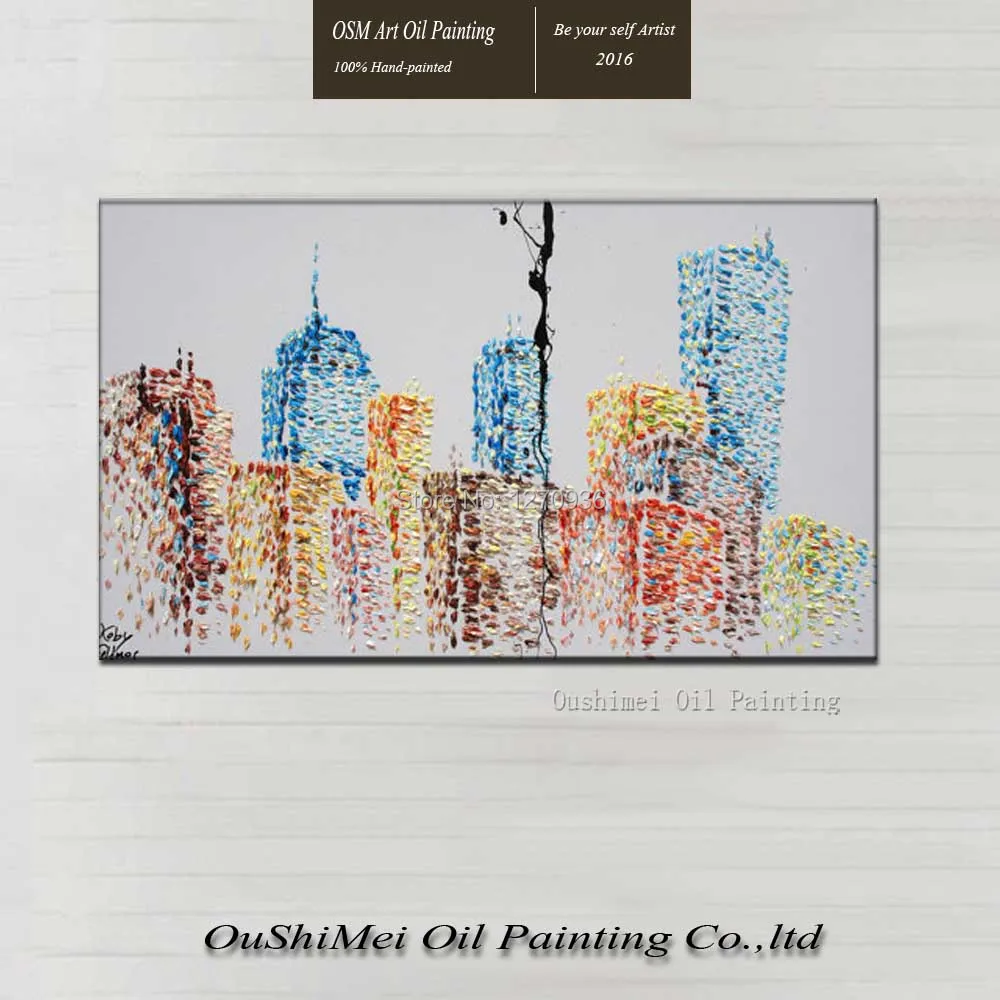 

Pure hand-painted modern abstract building city landscape oil painting on canvas knife painting for living room home decoration