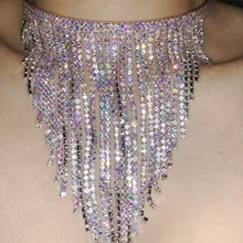 Женское Ожерелье, бахрома, стразы, цепочка, кисточка, кристалл, колье, для танца живота, для вечеринки, для тела, цепь, ювелирные изделия, аксессуары для танцев