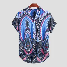 New Stylish Hauts pour hommes Mens Pure Cotton Colorful Printing Loose Stand Collar Pullover Short Sleeve Shirt Ropa de hombre