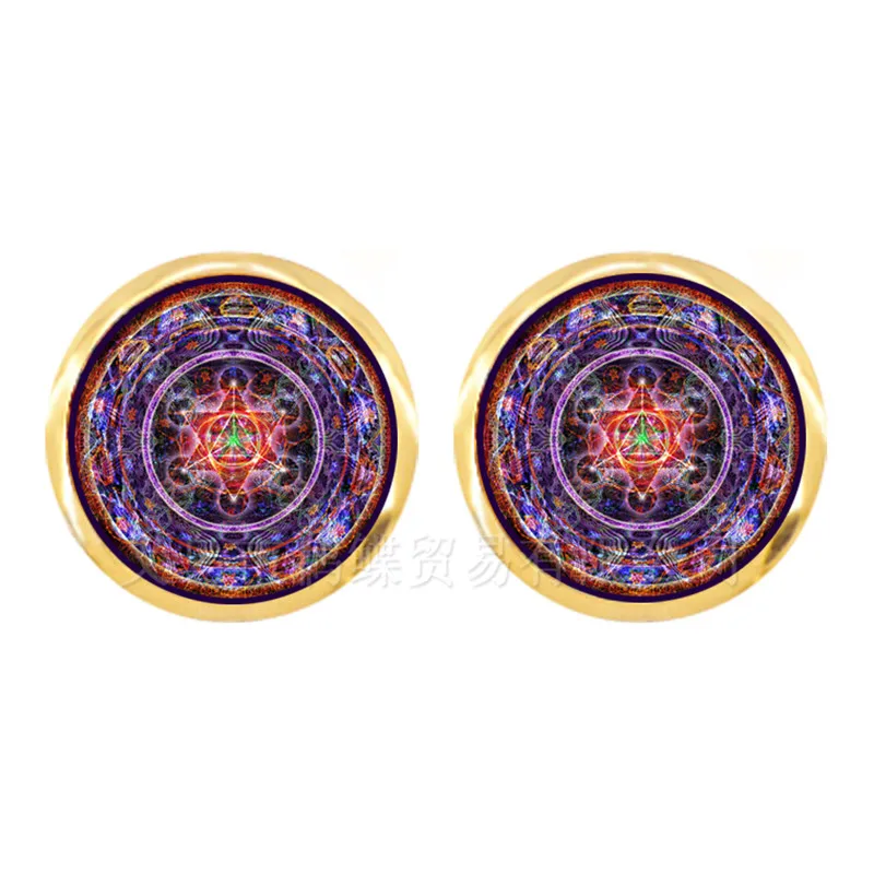 Модные серьги-гвоздики OM Yoga Chakra Mandala 12 мм стеклянный купол священные