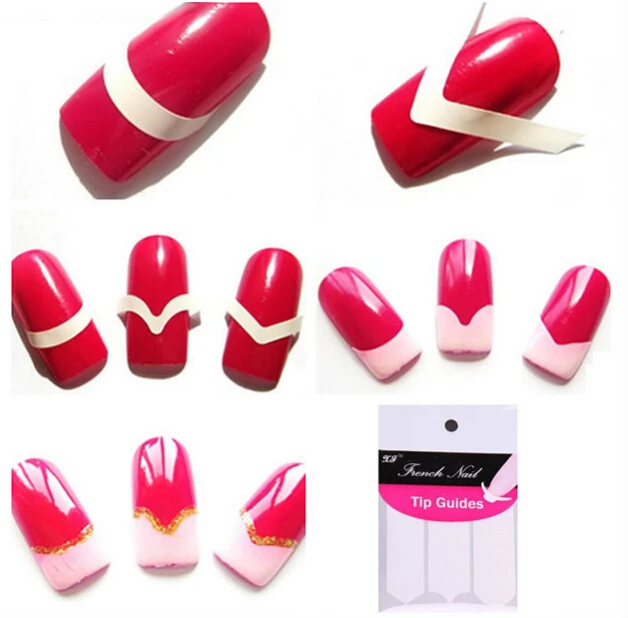 

3pcs/lot Each Pack includes 48 guides French Manicure Nail Art Form Fringe Guides Sticker DIY Stencil