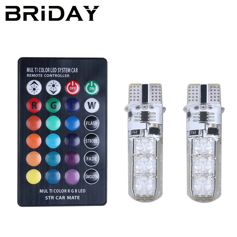 BRIDAY 1 пара T10 5050 6smd RGB светодиодный автомобилей Клин свет сигнал поворота атмосфера огни купольную Читать лампа с пульт дистанционного