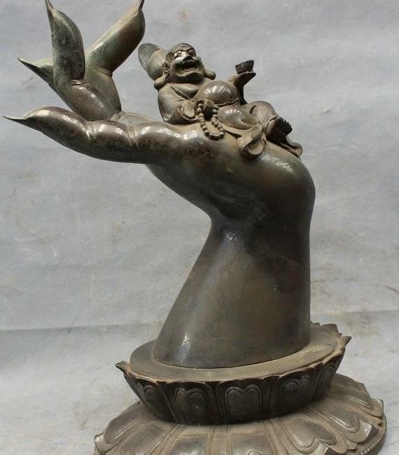 ZSR 14&quot Tibet Refined Pure Bronze Copper Happy Laugh Maitreya On Buddha Hand Statue | Дом и сад