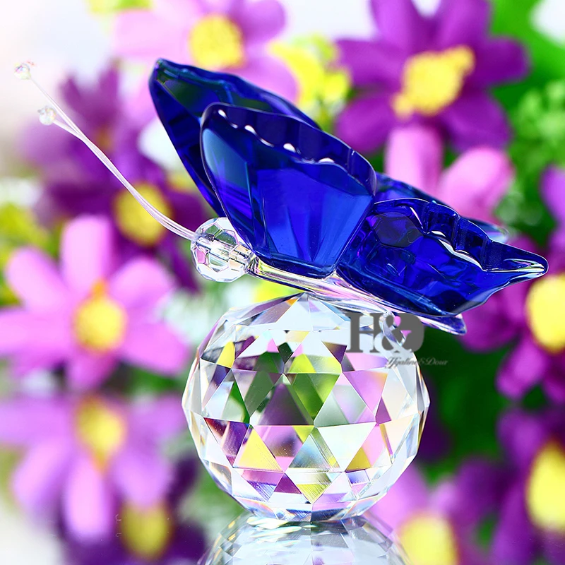 H& D Хрустальная Летающая бабочка с хрустальным шаром Базовая Статуэтка коллекция огранки стеклянного орнамента статуя животного Коллекционная(синяя