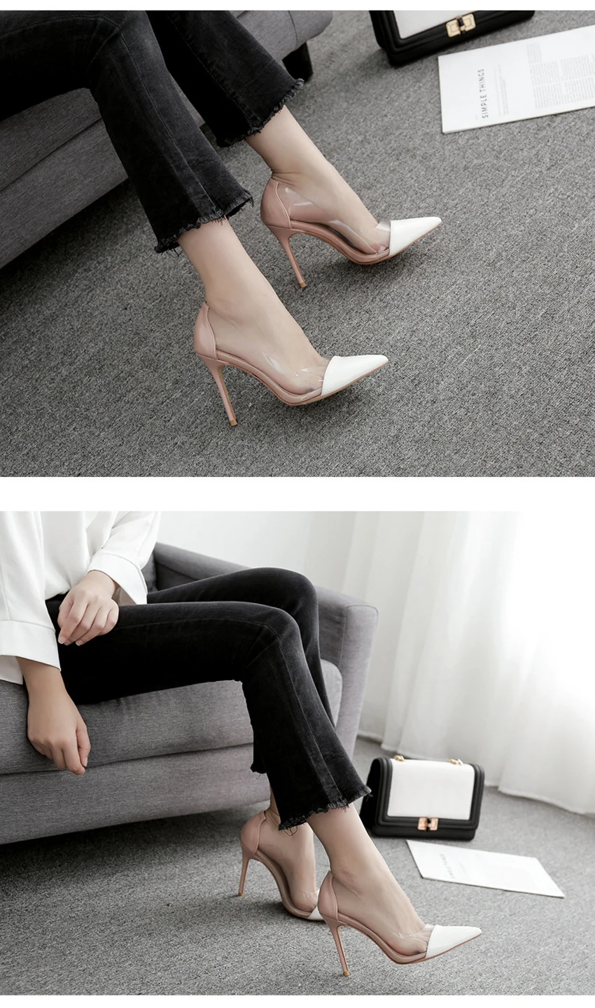 Модные прозрачные женские туфли на высоком каблуке; цвет белый, розовый; Классические Вечерние туфли из лакированной кожи; повседневная женская обувь; женская обувь