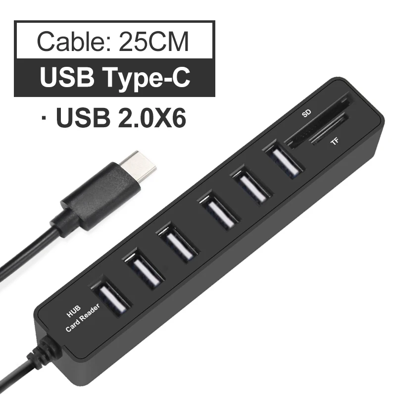 Usb-хаб 3,0 Мульти USB разветвитель 3,0 концентратор USB C Hab SD TF кард-ридер несколько USB C концентратор для компьютера ноутбука - Цвет: 2.0 USBType-C  25cm