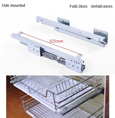 38 см боковое Нижнее крепление Выдвижная направляющая для кухонная проволочная корзина 3 складки мягкий закрытый демпфер выдвижной