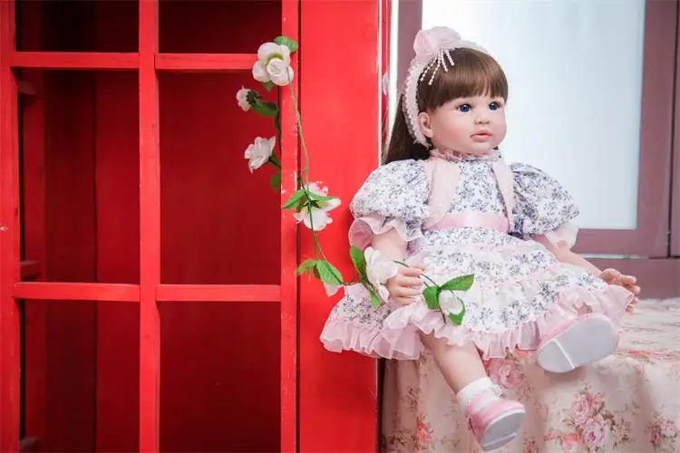 

Pursue 24"/60 cm Handmade Blue Eyes Doll Realistic Vinyl Silicone Reborn Baby Dolls Princess Toddler Girl Doll for Birthday Gift