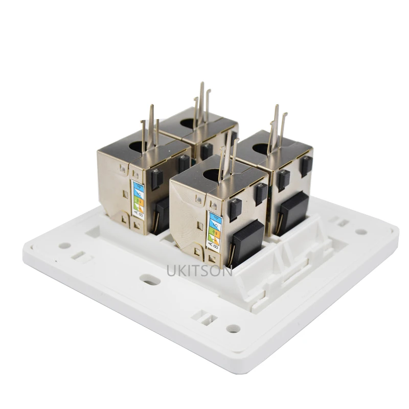 Настенная панель с 4 портами защиты CAT6 RJ45 UTP лицевая 86x86 мм для компьютерного