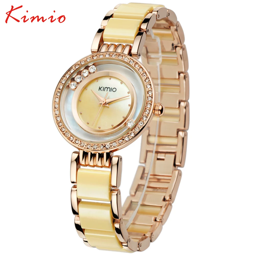 KIMIO Luxury Brand Watch Ladies Golden Silver Strap Fashion Bling Bling