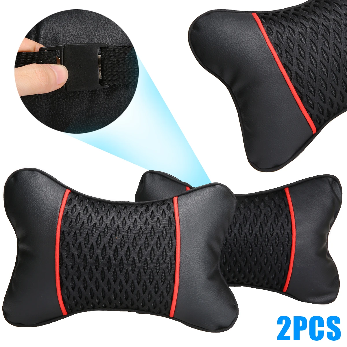 1Pair Breathable PU Leather Knitted Car Headrest Four Seasons Seat Pillow Neck Cushion Universal for All Cars