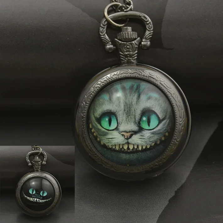 Модные кварцевые карманные часы alice in wonderland с кошкой ожерелье женские брелоки