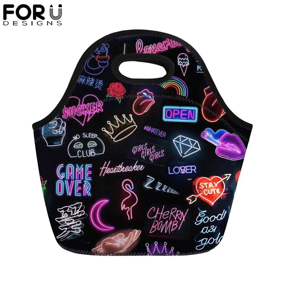 

FORUDESIGNS Hip Hop Rock Music Printing Lunch Bag for Kids Portable Thermal Insullate Food Bag Women Girl Boy Lunchbag Tote