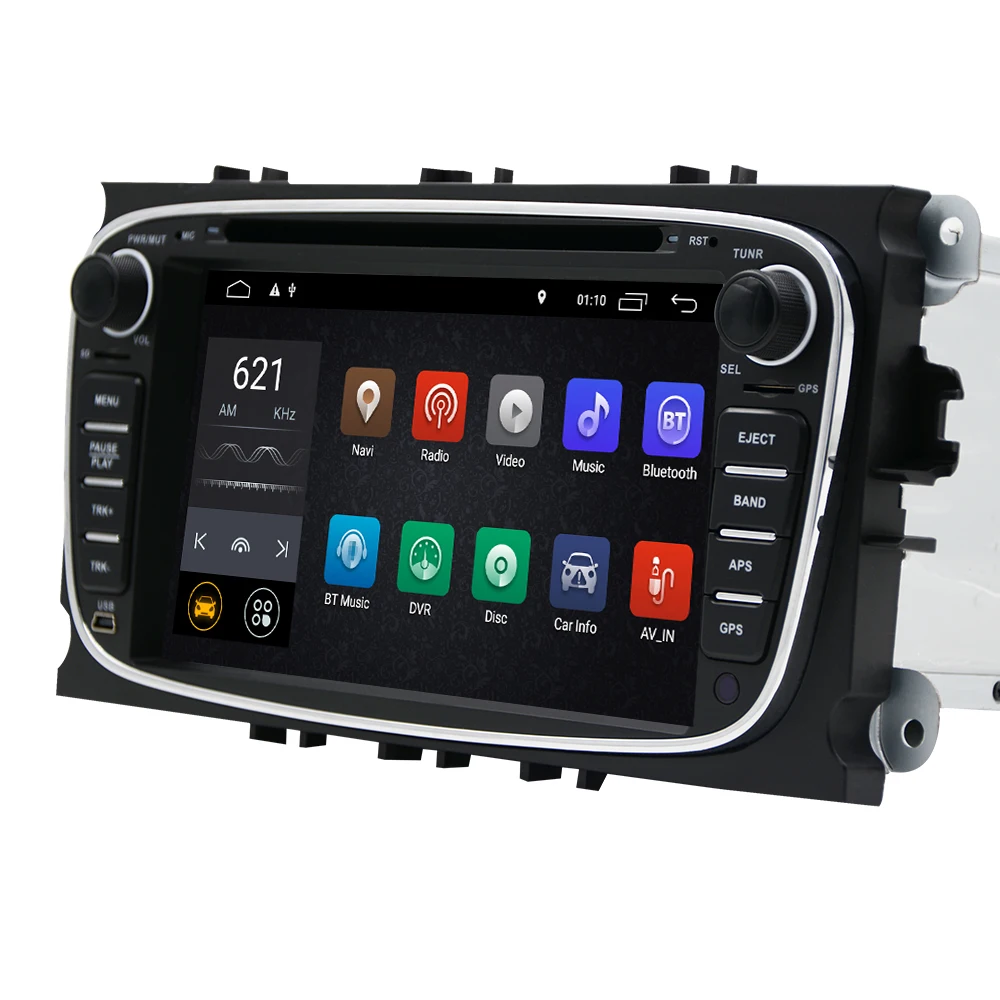 Top Eunavi 2 Din 7" Android 9.1 Car DVD Player Online Map GPS Navigation WIFI  for Ford focus II Galaxy Transit Tourneo Mondeo 2