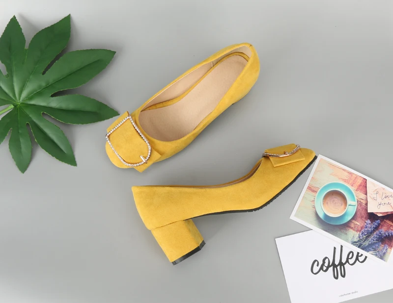 Meotina/женские туфли-лодочки на высоком каблуке обувь с украшением в виде кристаллов г. Весенние женские туфли на толстом каблуке без шнуровки с круглым носком желтого цвета размера плюс 42, 43