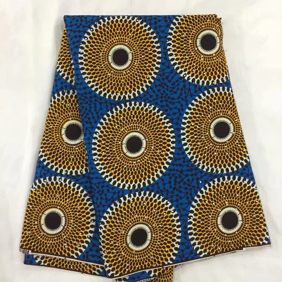 

Blue Mitex Holland Wax Print /African Fabrics Wax Print /Kitenge with glitter Rhinestones 6yards TNTZ-35