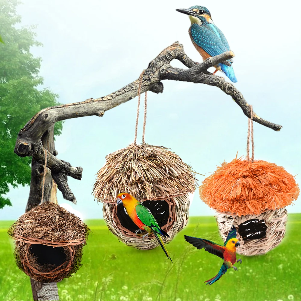 Соломенная Птичье гнездо ручной работы клетка из соломы для склеивания птиц Экологичные гнезда для птиц подвесное теплое место гнездо для птиц