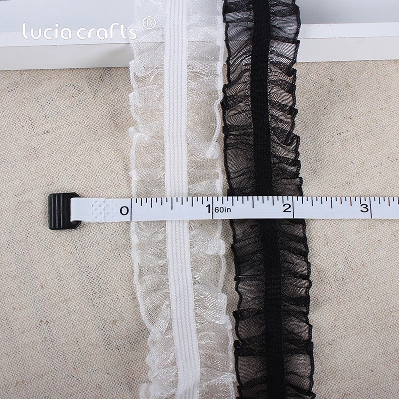 5 ярдов 25 мм черный/белый эластичный складной кружевной ленты ткань отделка органза швейная одежда платье DIY украшения аксессуары R0802