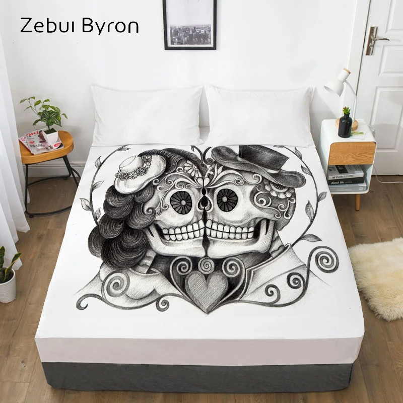 

3D HD Print Fitted Sheet,Bed Sheet With Elastic Twin/Full/Queen/King/Custom,skull day of the dead Mattress Cover 150/180/160x200