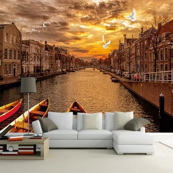 

Custom 3D Wall Mural Wallpaper Retro European Street Landscape City Building Sunset Photo Wallpaper Living Room Cafe Papel Mural