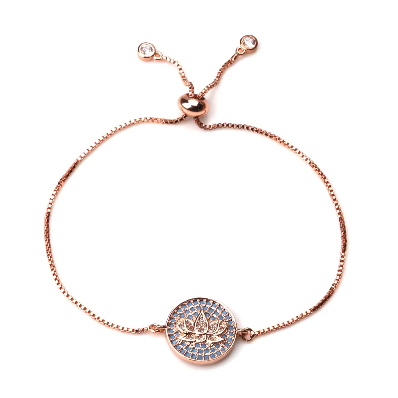 

1pc Trendy Micro Pave CZ lotus Charm Bracelet Bead box chain Slider Chain Bracelets for Women and Men Crystal Jewelry