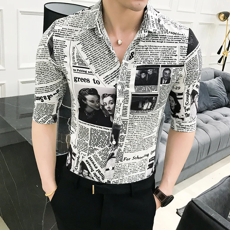 Рубашка с принтом газет 2019 дизайнерская рубашка с рисунком Camisa Social Masculina стильная рубашка для мужчин вечерние Клубные уникальная рубашка Slim... Рубашка с принтом газет 2019 дизайнерская рубашка с рисунком Camisa Social Masculina стильная рубашка для мужчин вечерние Клубные уникальная рубашка Slim...